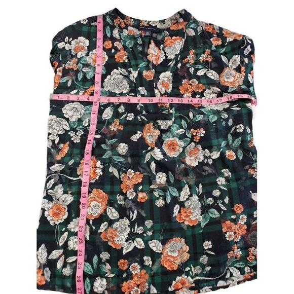 Tommy Hilfiger Navy Blue Floral‎ Plaid Textured Long Sleeve Top Sz XS NEW - Picture 5 of 7